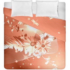 Amazing Flowers With Dragonflies Duvet Cover (king Size)