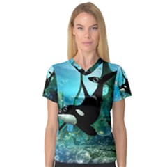 Orca Swimming In A Fantasy World Women s V-neck Sport Mesh Tee