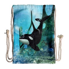 Orca Swimming In A Fantasy World Drawstring Bag (large)