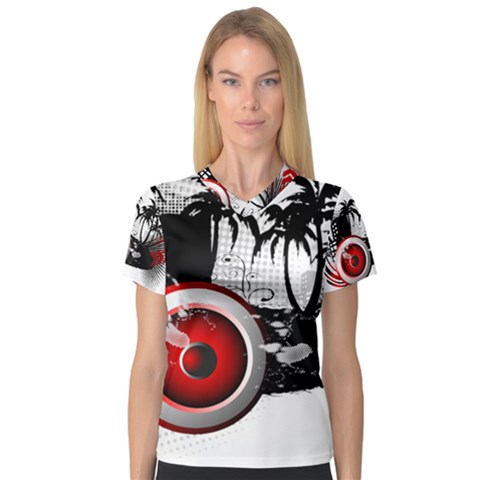 Music, Speaker Women s V-neck Sport Mesh Tee by EnjoymentArt