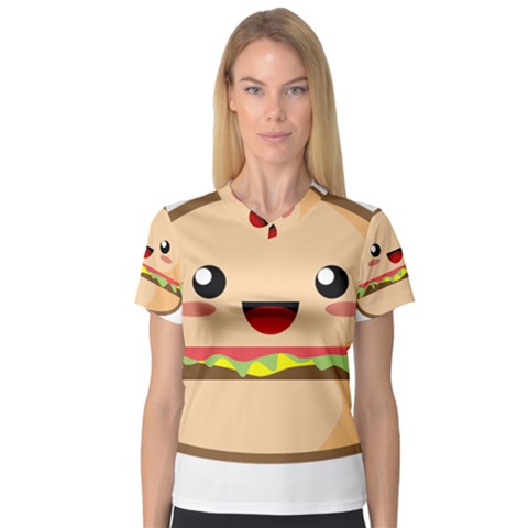 Kawaii Burger Women s V-neck Sport Mesh Tee by KawaiiKawaii