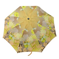 Beautiful Yellow Flowers With Dragonflies Folding Umbrellas