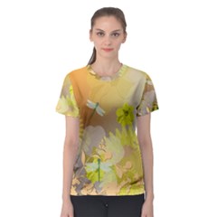 Beautiful Yellow Flowers With Dragonflies Women s Sport Mesh Tees