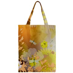 Beautiful Yellow Flowers With Dragonflies Zipper Classic Tote Bags