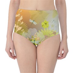 Beautiful Yellow Flowers With Dragonflies High-waist Bikini Bottoms