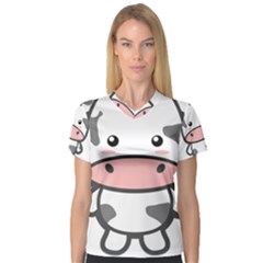 Kawaii Cow Women s V-neck Sport Mesh Tee