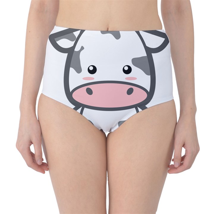 Kawaii Cow High-Waist Bikini Bottoms