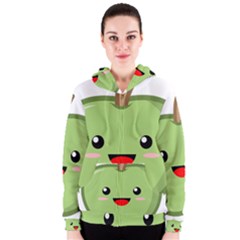 Kawaii Green Apple Women s Zipper Hoodies