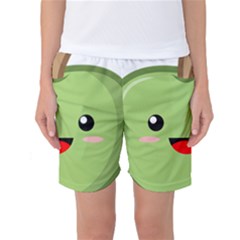 Kawaii Green Apple Women s Basketball Shorts