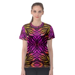 Florescent Pink Zebra Pattern  Women s Sport Mesh Tees