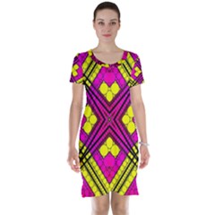 Florescent Pink Yellow Abstract  Short Sleeve Nightdresses by OCDesignss