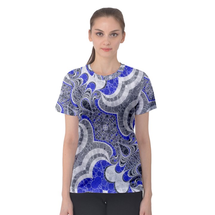 Bright Blue Abstract  Women s Sport Mesh Tees