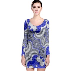 Bright Blue Abstract  Long Sleeve Bodycon Dresses