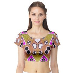 Pink Black Yellow Abstract  Short Sleeve Crop Top