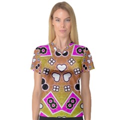 Pink Black Yellow Abstract  Women s V-neck Sport Mesh Tee