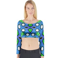 Florescent Blue Green Abstract  Long Sleeve Crop Top