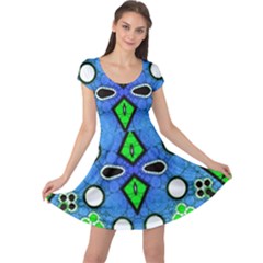 Florescent Blue Green Abstract  Cap Sleeve Dresses