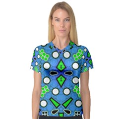 Florescent Blue Green Abstract  Women s V-neck Sport Mesh Tee