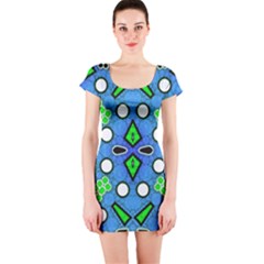 Florescent Blue Green Abstract  Short Sleeve Bodycon Dresses