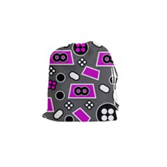 Grey Pink Abstract  Drawstring Pouches (small) 