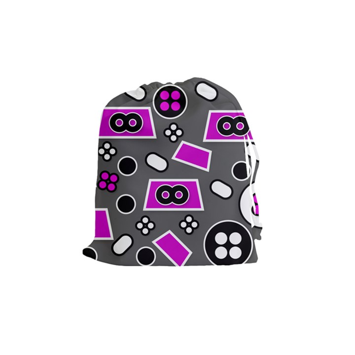 Grey Pink Abstract  Drawstring Pouches (Medium) 