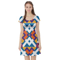 Shapes In Rectangles Pattern Short Sleeve Skater Dress