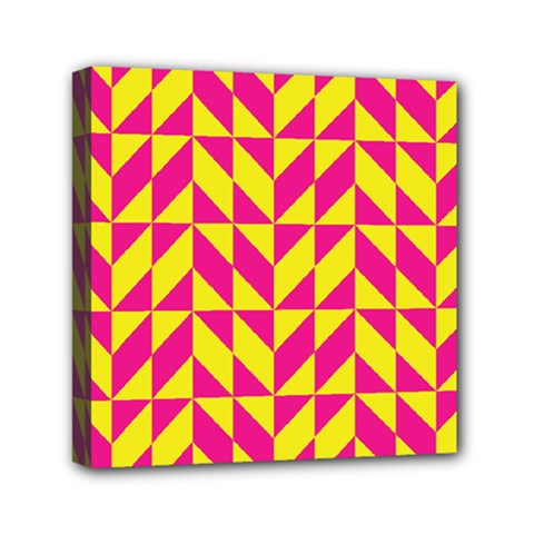 Pink And Yellow Shapes Pattern Mini Canvas 6  X 6  (stretched)