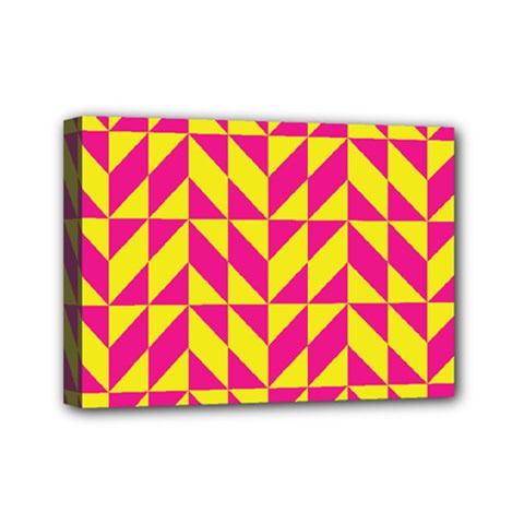 Pink And Yellow Shapes Pattern Mini Canvas 7  X 5  (stretched)