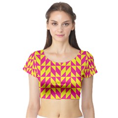 Pink And Yellow Shapes Pattern Short Sleeve Crop Top