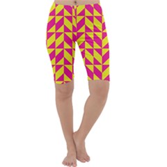 Pink And Yellow Shapes Pattern Cropped Leggings