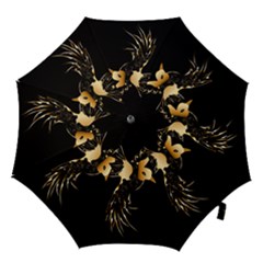 Beautiful Bird In Gold And Black Hook Handle Umbrellas (small)