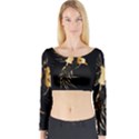 Beautiful Bird In Gold And Black Long Sleeve Crop Top View1