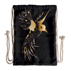 Beautiful Bird In Gold And Black Drawstring Bag (large)