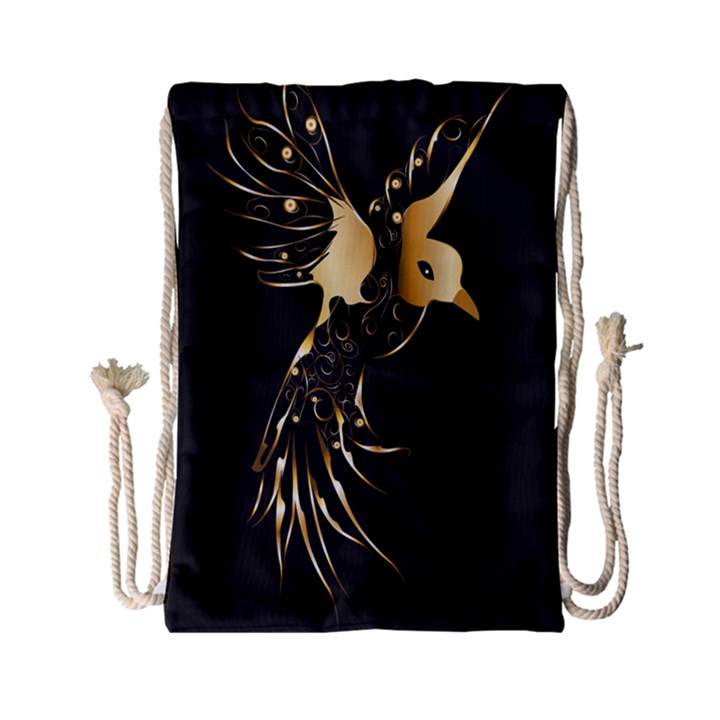 Beautiful Bird In Gold And Black Drawstring Bag (Small)