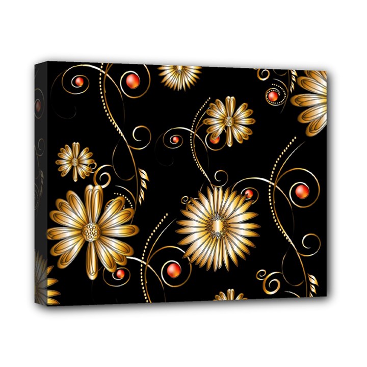 Golden Flowers On Black Background Canvas 10  x 8 