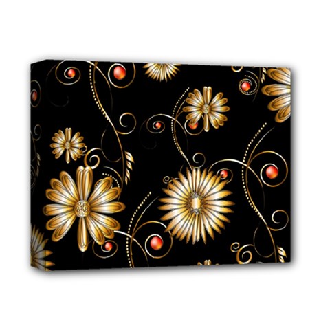 Golden Flowers On Black Background Deluxe Canvas 14  X 11 