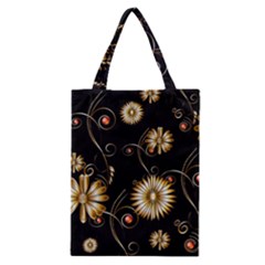 Golden Flowers On Black Background Classic Tote Bags