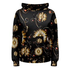 Golden Flowers On Black Background Women s Pullover Hoodies