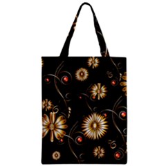 Golden Flowers On Black Background Zipper Classic Tote Bags