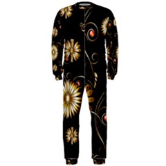 Golden Flowers On Black Background Onepiece Jumpsuit (men) 