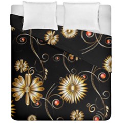 Golden Flowers On Black Background Duvet Cover (double Size)