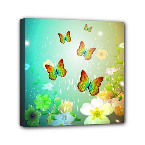 Flowers With Wonderful Butterflies Mini Canvas 6  X 6 