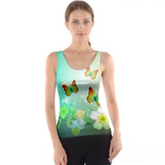 Flowers With Wonderful Butterflies Tank Tops