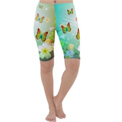 Flowers With Wonderful Butterflies Cropped Leggings