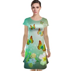 Flowers With Wonderful Butterflies Cap Sleeve Nightdresses