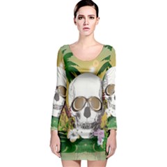 Funny Skull With Sunglasses And Palm Long Sleeve Bodycon Dresses