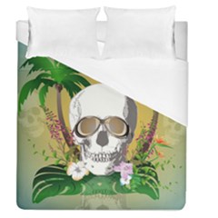 Funny Skull With Sunglasses And Palm Duvet Cover Single Side (full/queen Size)