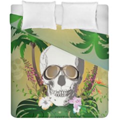 Funny Skull With Sunglasses And Palm Duvet Cover (double Size)