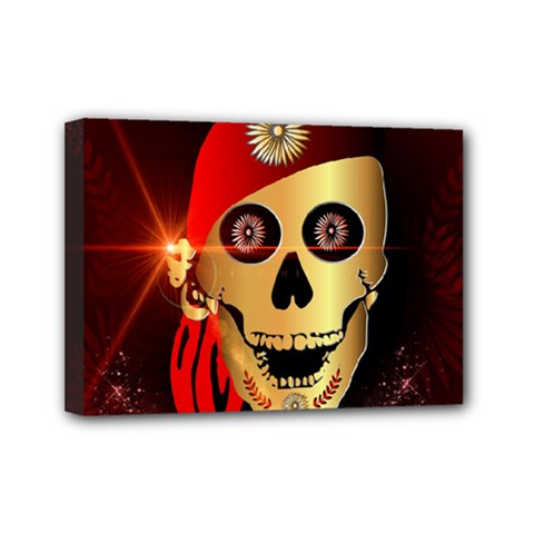 Funny, Happy Skull Mini Canvas 7  X 5 