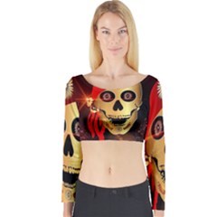 Funny, Happy Skull Long Sleeve Crop Top